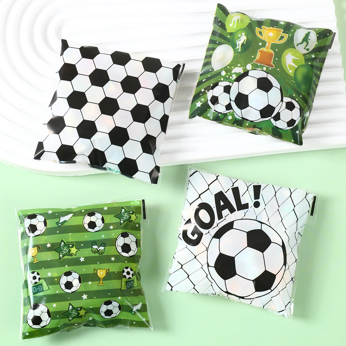 Bolsas autosellables con temática de fútbol, ​​decoraciones para fiestas de cumpleaños de fútbol, ​​recuerdos para niños, bolsas de embalaje para dulces y galletas, suministros para Baby Shower