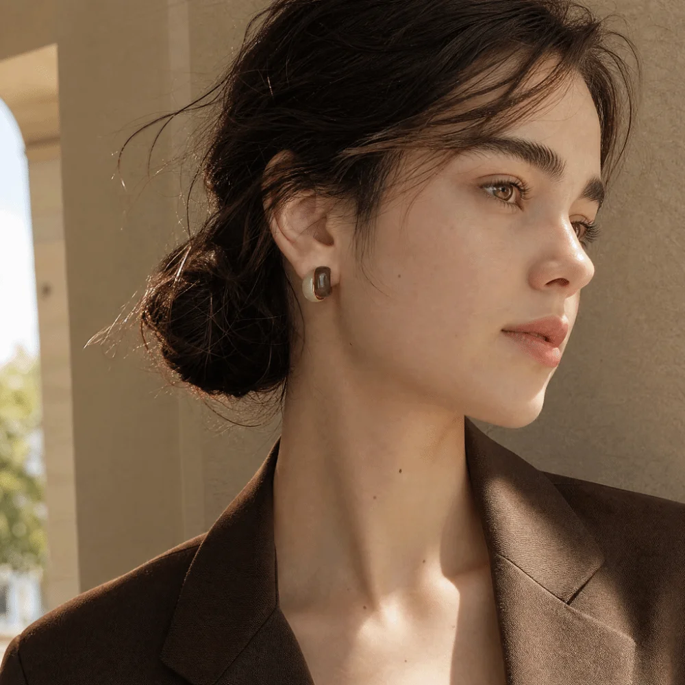 Maillard Contrasting French Retro Earrings Metal Enamel Statement Drop Glazed Earrings Vintage Elegant Brown Dangle Earrings