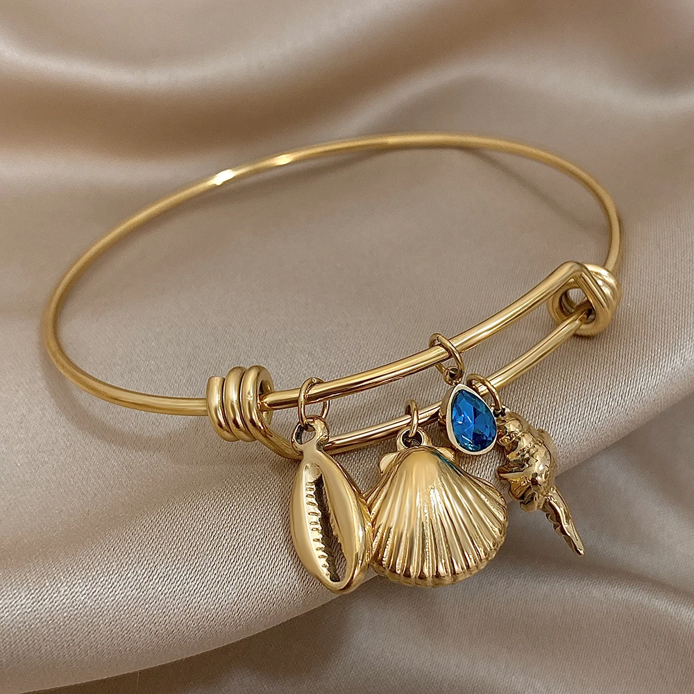 Greatera Gold Color Conch Shell Charm Regulowane bransoletki ze stali nierdzewnej Bransoletki dla kobiet Ocean Animal Bransoletka Biżuteria plażowa
