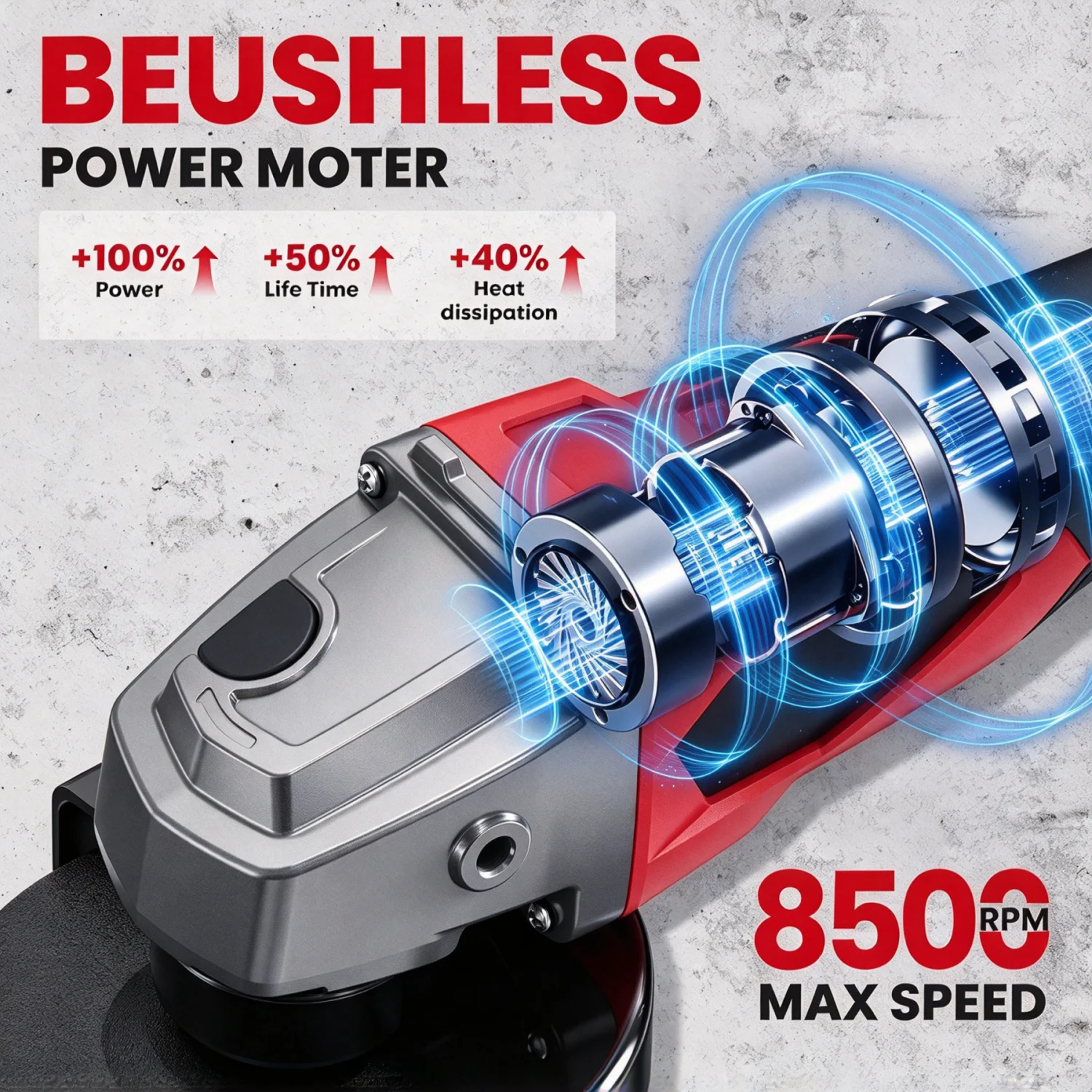 Cordless Brushless Angle Grinder, Compatible with Milwaukee 18V Battery (Battery NOT Included), 4-1/2 Inch Power Angle Grinder with Spanner Wrench, 3 Variable Speed Settings, Max 8500 RPM