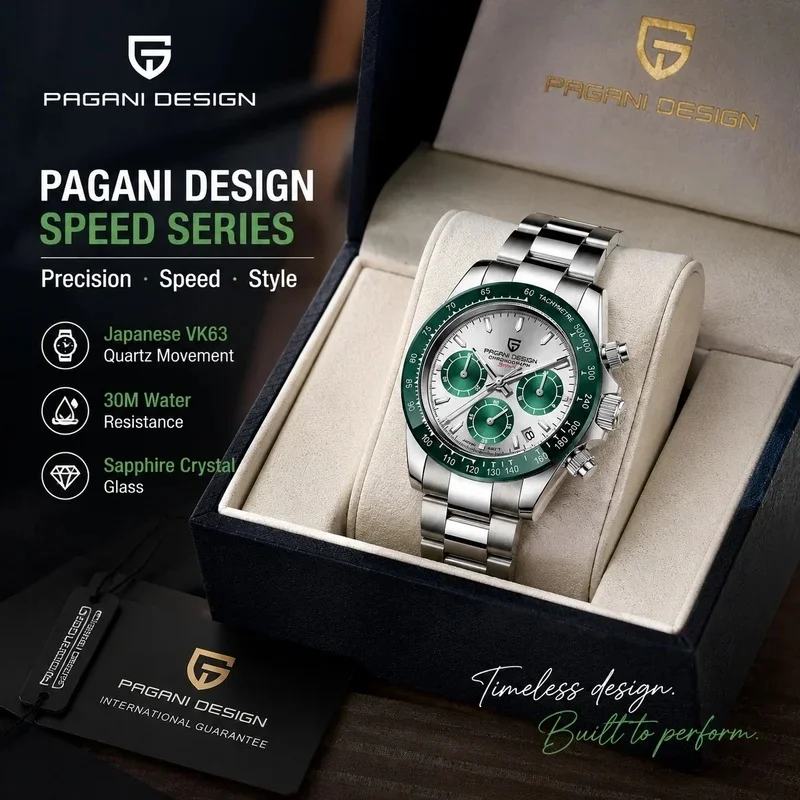 PD-1644 OS20 PAGANI DESIGN Mens Chronograph Watch, Synthetic Sapphire Crystal 40MM Dial Steel Bracelet Male Quartz Watch