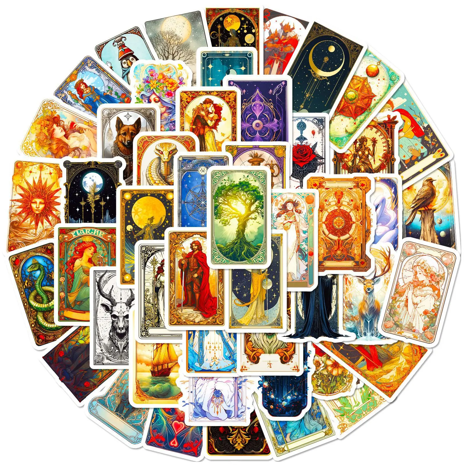 50Pcs Fantasy Tarot Card Series Graffiti Stickers Suitable for Laptop Helmets Desktop Decoration DIY Stickers Toys