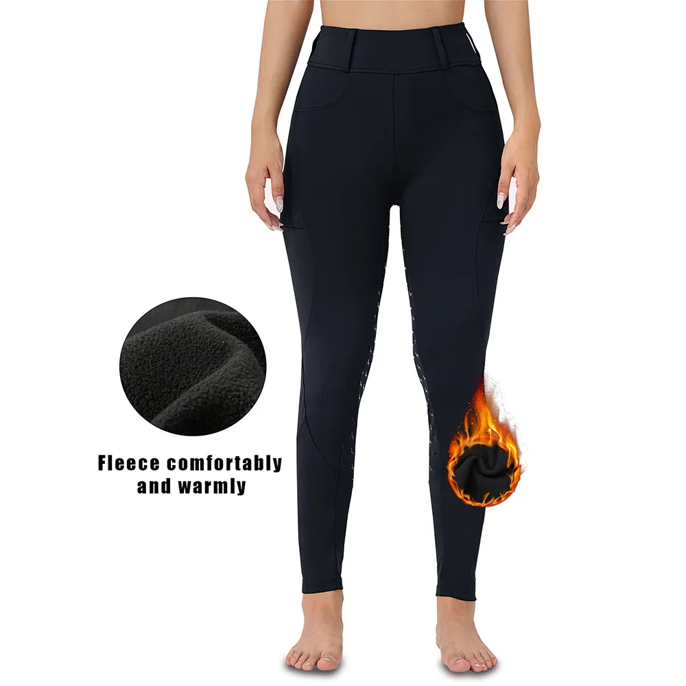 Pantalon équestre chaud en velours pour femme, pantalon d'équitation épais, silicone anti-aldes, haut audibelly tuck, culotte de gymnastique, extérieur, hiver