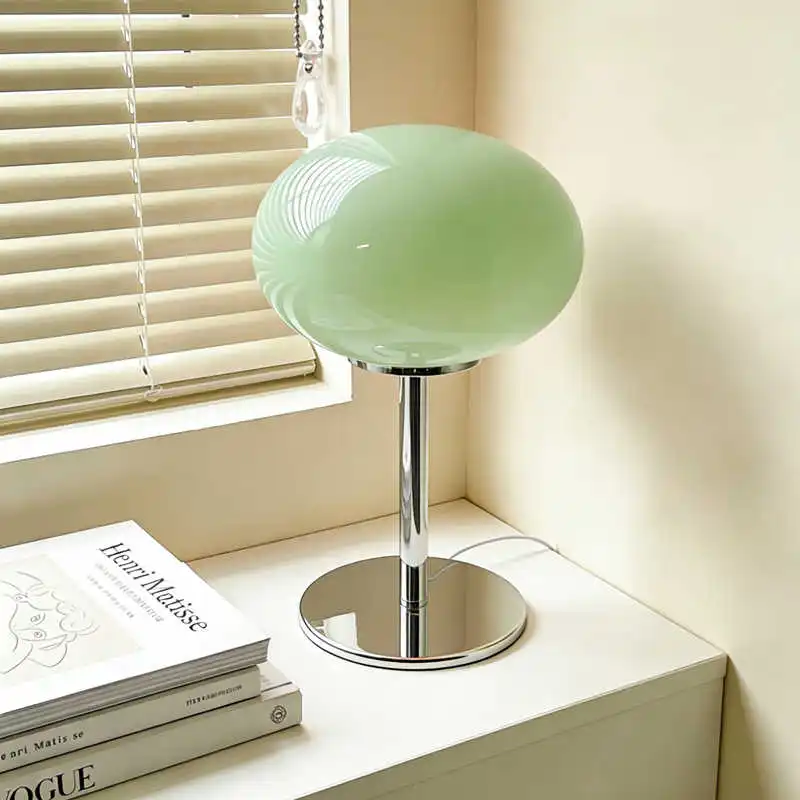 ミッドセンチュリーヴィンテージバウハウスマッシュルームガラステーブルランプ - 目に優しい温かみのある装飾ランプ（リビングルーム、寝室、ベッドサイド用）