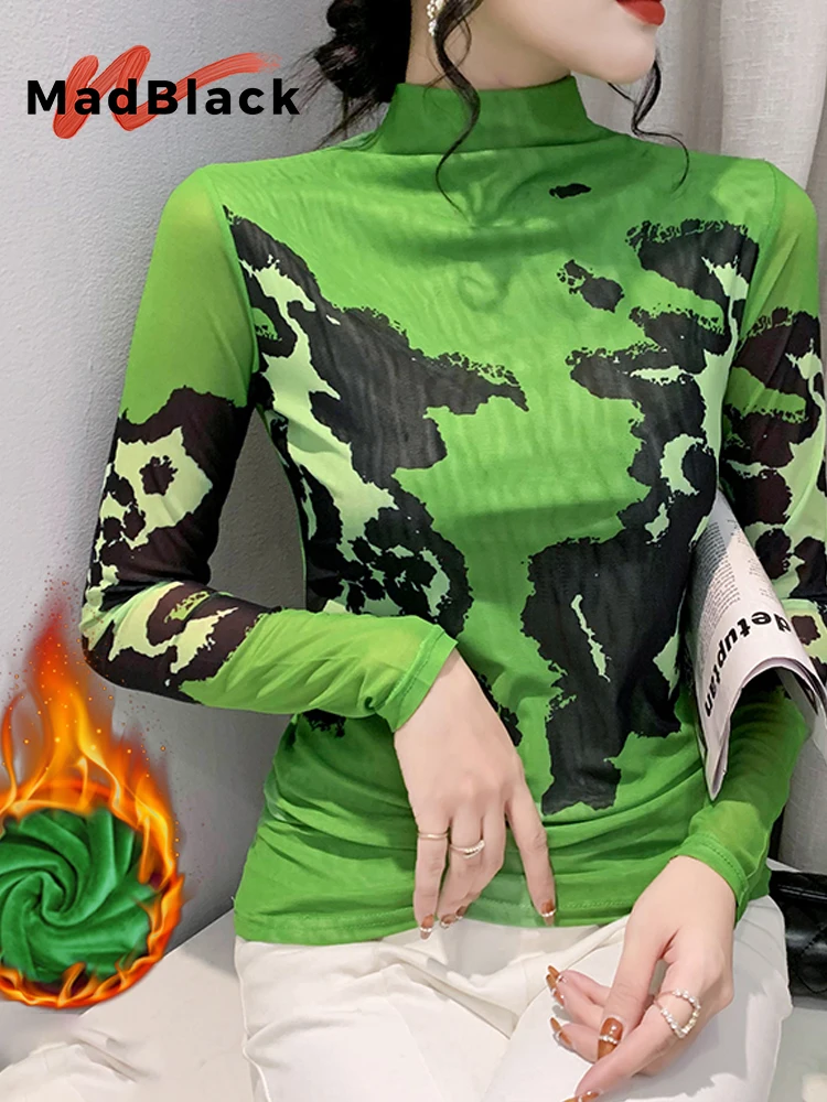

MadBlack-Women's European Fleece T-Shirt, Sexy Turtleneck Printed, Workwear Long Sleeve Slim S-3XL Tee, 2025 Autumn New T5N278CC