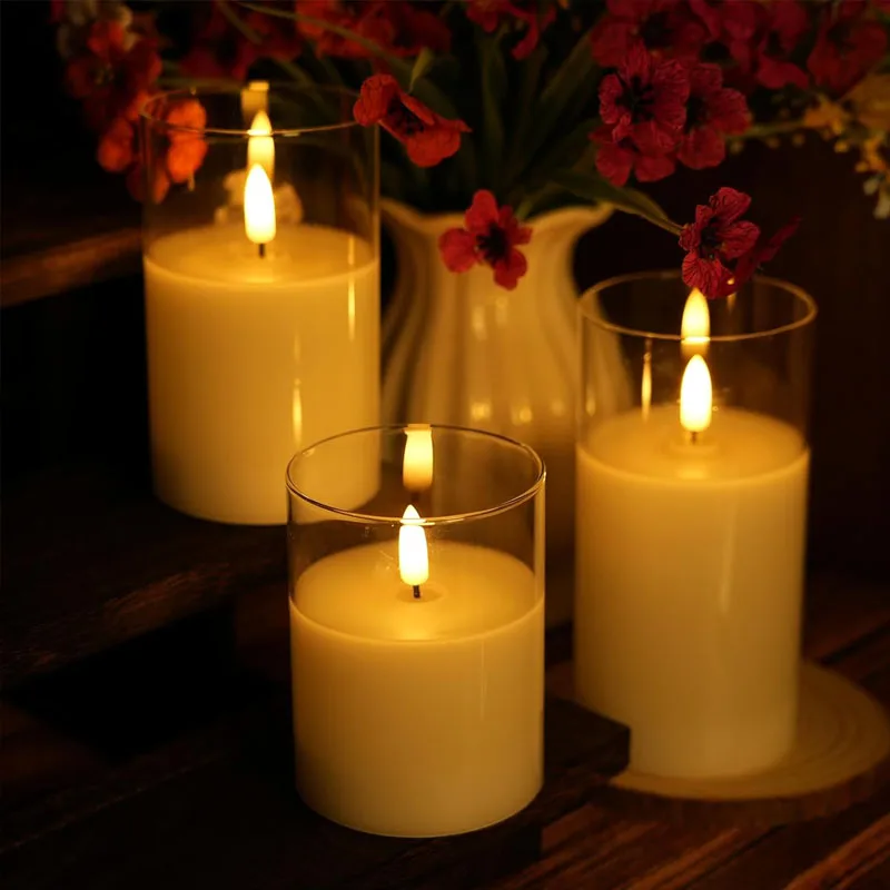

3pcs Flameless Fake Candle LED Flickering Candle Battery Operated LED Pillar Candles for Wedding Halloween Christmas Decor Party