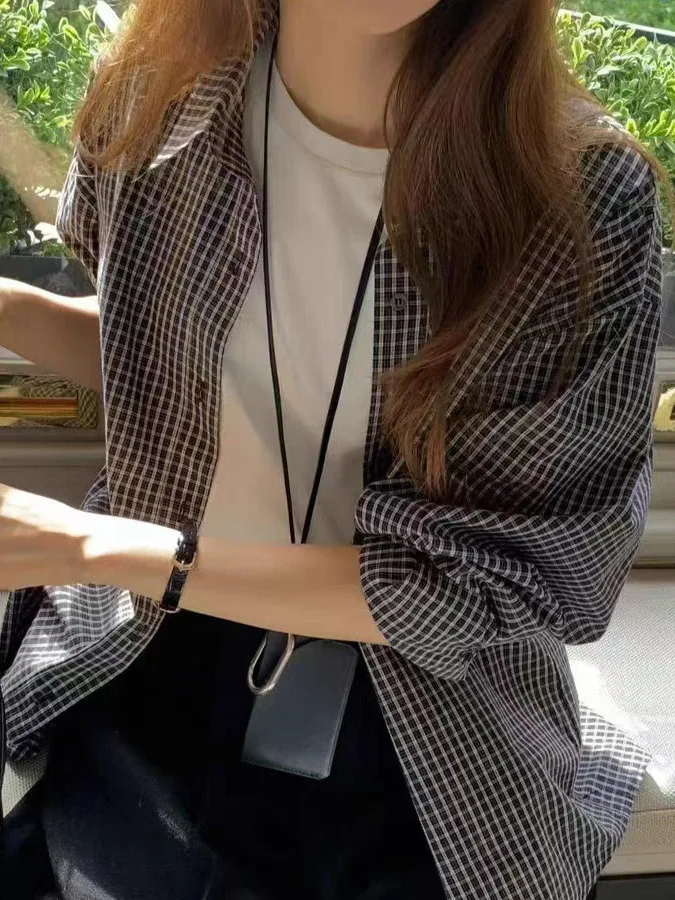 Sciolto Lungo Sve irt Autunno Nuovo Sle Dongda Gate Ouce Dimagrante Plaid Colletto rovesciato Classico Autunno Inverno Cotone irt