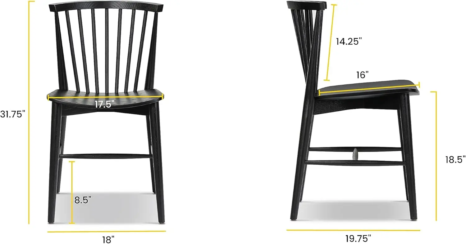 كرسي طعام من خشب الجوز على طراز منتصف القرن مع ظهر مغزل منحوت - إطار من خشب الجوز الأمريكي الصلب، تصميم منقوش