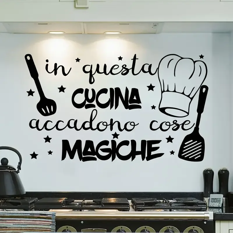 1pc of Italian-Themed Wall Decal for Kitchen Decor, Featuring The Quote: 'Magical Moments Occur in This Kitchen.' Perfect for Di
