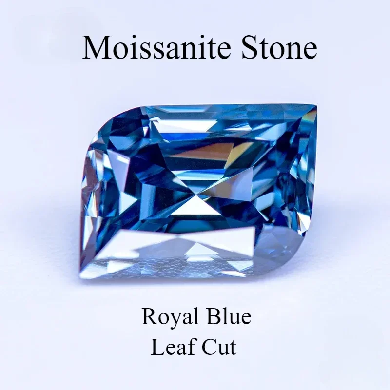 Moissanite Stone Leaf Cut Royal Blue Natural Color Gemstone Lab Grown Diamond for DIY Jewelry Making Materials with GRA Report