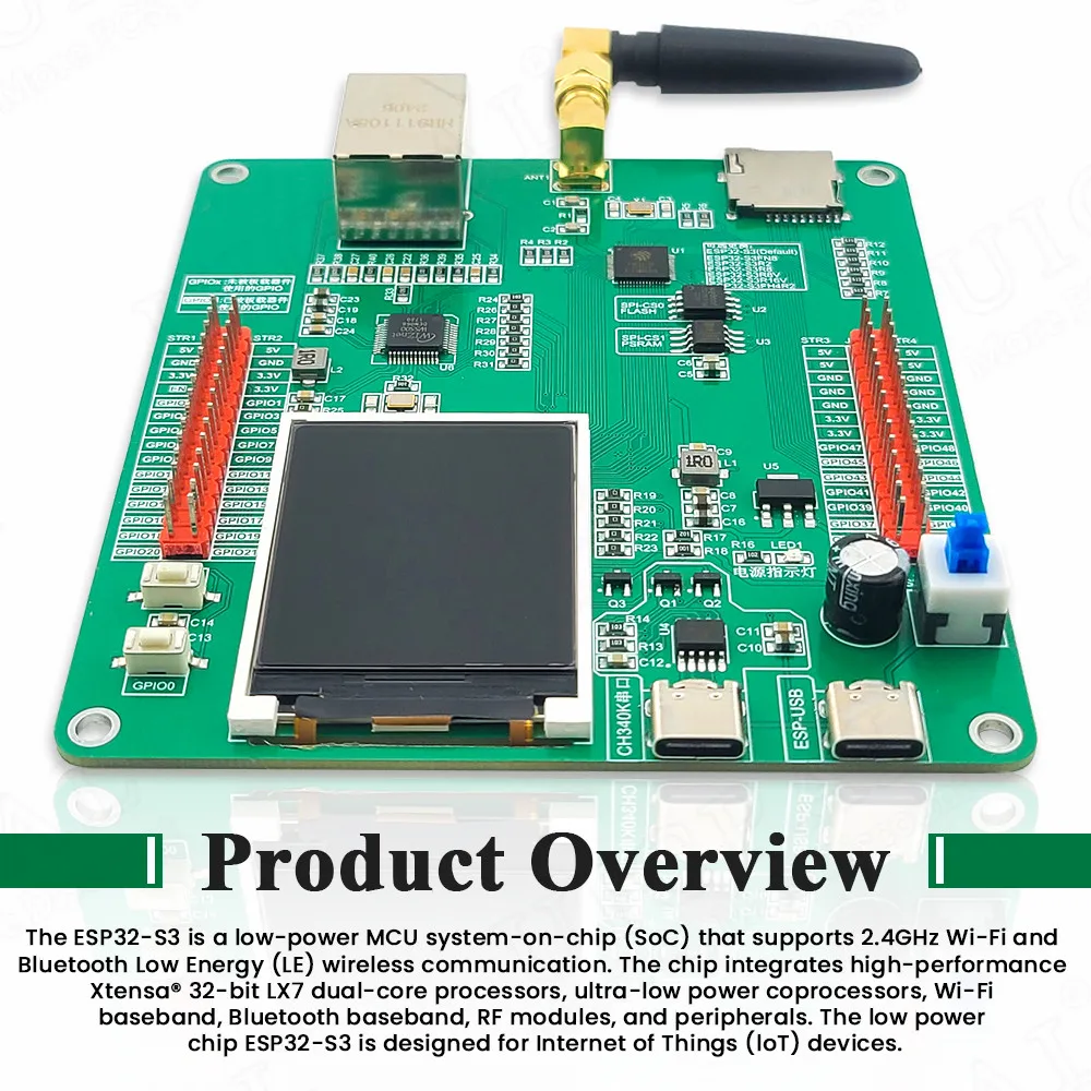 ESP32 S3 Development Board with 1.77 Inch LCD Display BT 2.5dbi WiFi Module AI Internet of Things W5500 ETH N16R8 CH340K Type-C