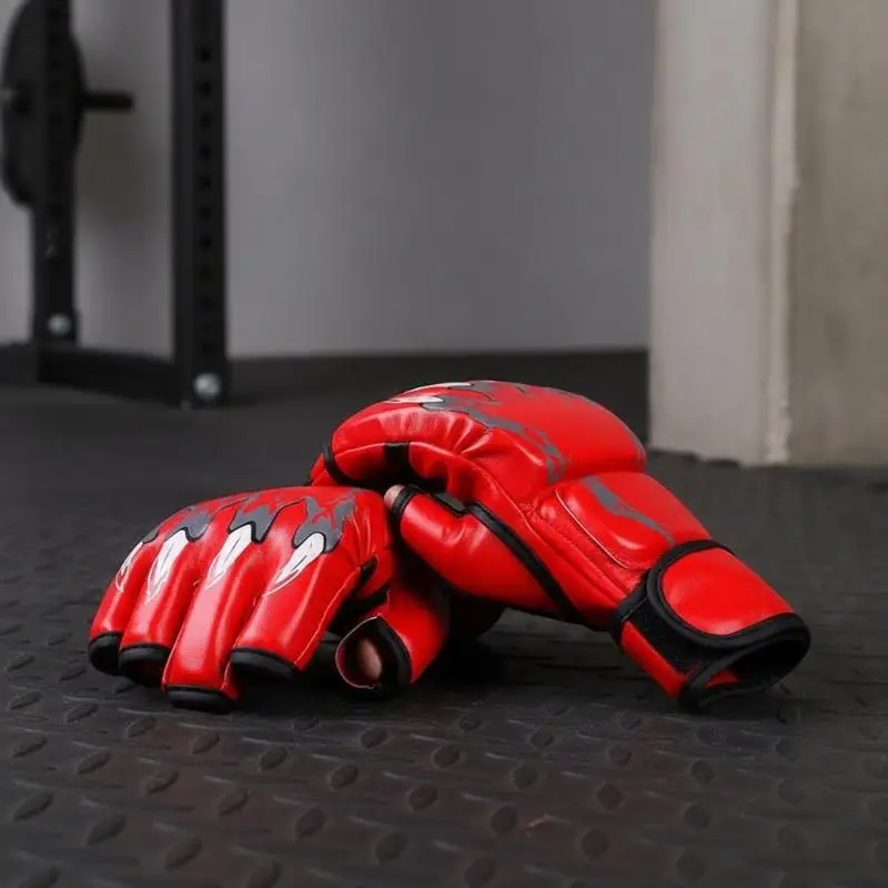 1 Pair PU Boxing Gloves Half Finger Sandbag Taekwondo Muay Thai Gloves Professional Boxing Training Equipment