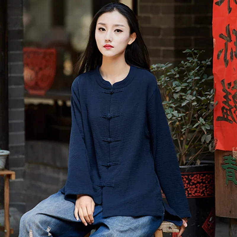 팝 긴 소매 빈티지 의류 블라우스와 셔츠 대형 여성 의류 코튼과 린넨 티셔츠 느슨한 편안한 Overcoa