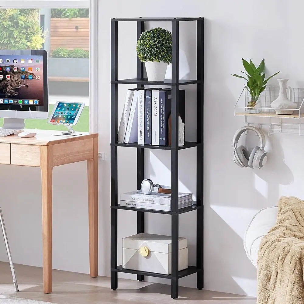 

54in Tall 5-Tier Small Narrow Bookcase, Skinny Shel for Small Spaces, Slim Shel with Storage, Wood Standing Display Thin Bookshe