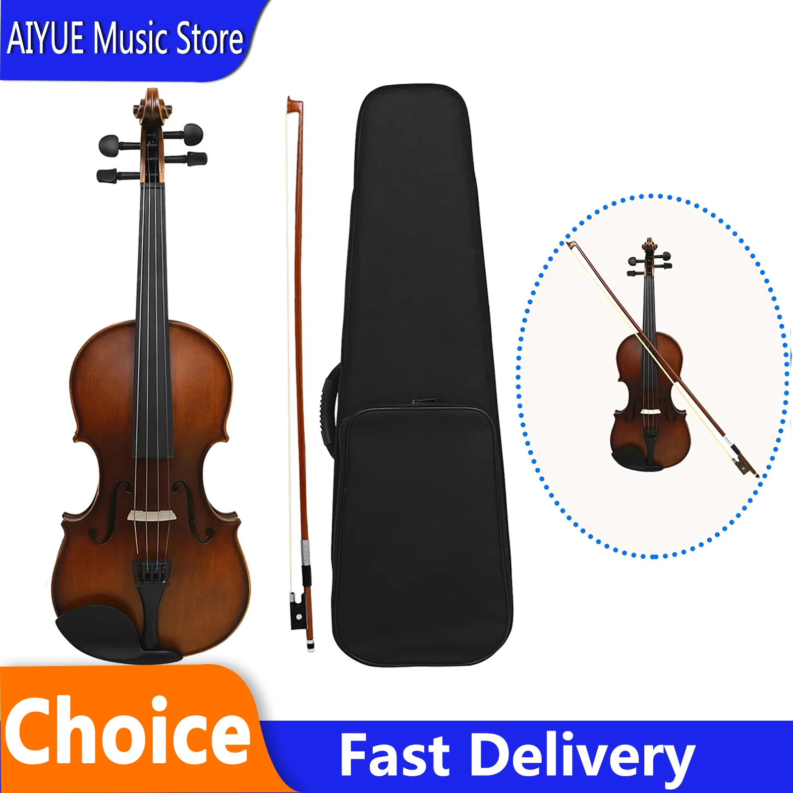  IRIN AV‑526 4 4 Violin Spruce Panel Maple Back Side Jujube Wood Fingerboard Solid Wood Dyed Black Folk Violin With Parts