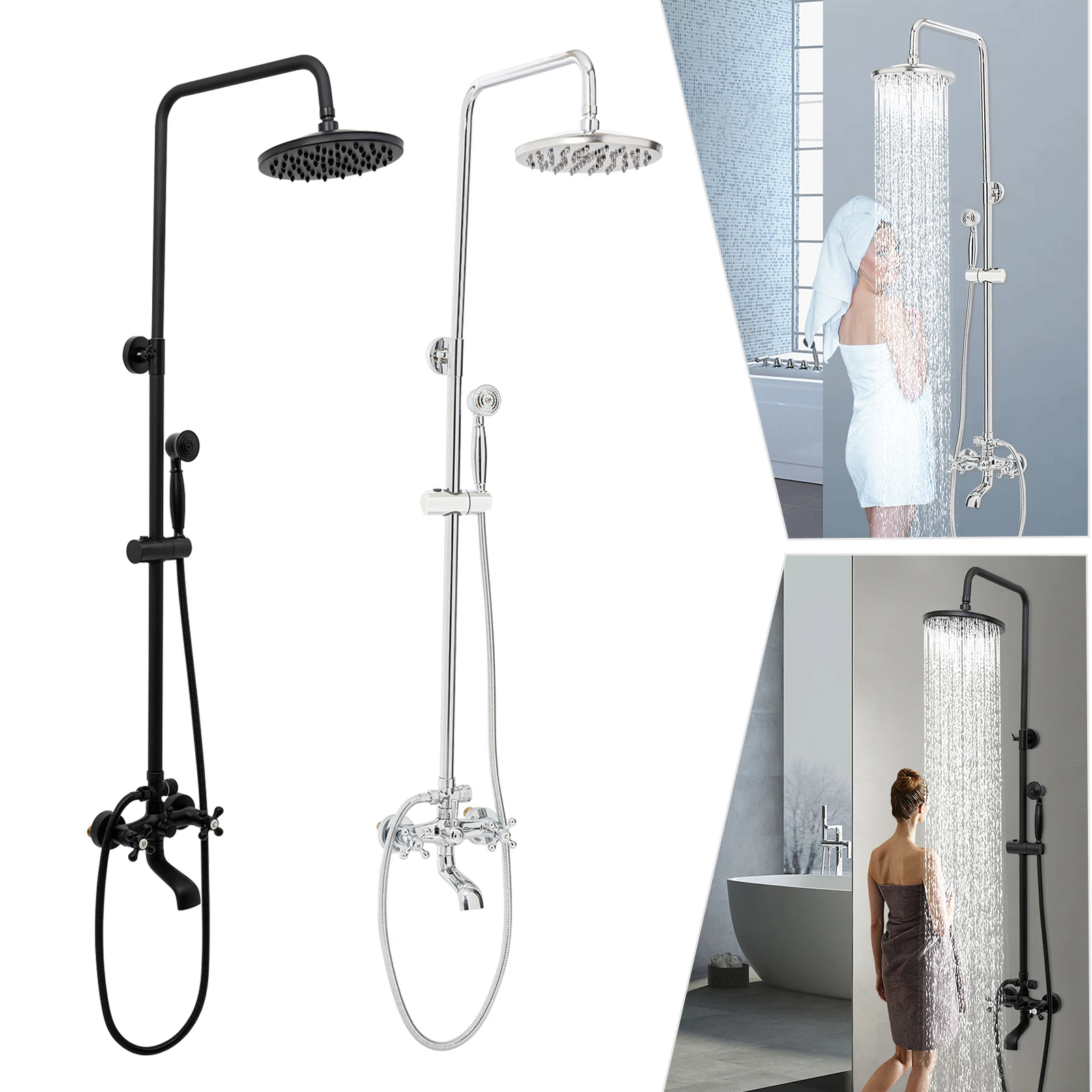 3 in 1 Shower Combo Faucet Set with Bathroom Spout Rain Shower System Handheld Shower Head 80-120cm Adjustable Height