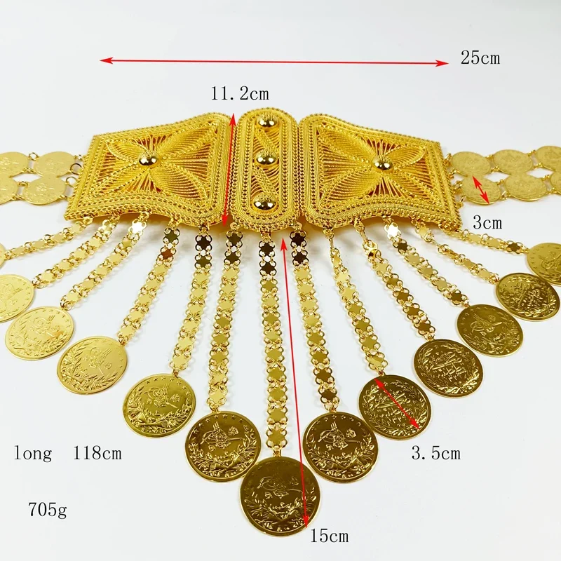Позолоченная цепочка на талию из Саудовской Аравии, Турецкая подвеска в виде монеты, тотем в оттоманском стиле, цепочка с кисточками, свадебная цепочка для невесты, элегантный женский подарок