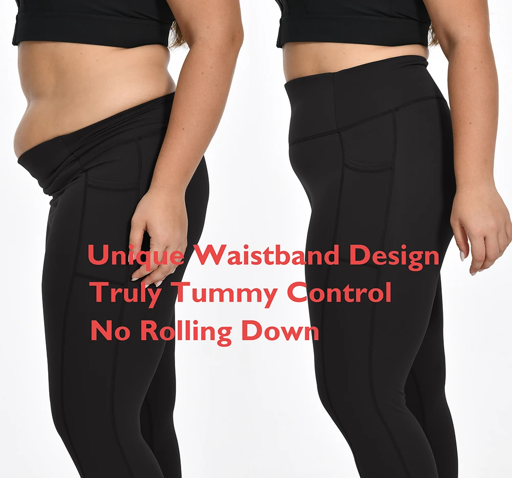 Nepoagym Tummy Control Yoga Leggings Pockets,No Front Seam Sports leggings,Hidden Scrunch,High Waisted 25 Inch 7/8 Plus Size image 2