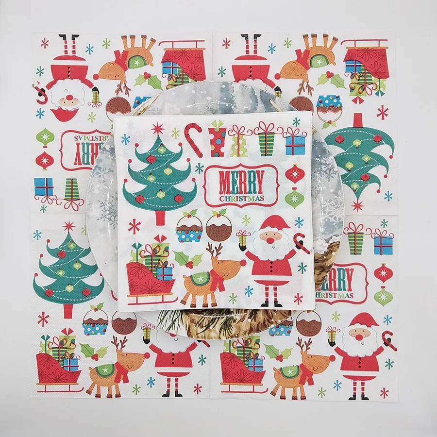 20Pcs 2Ply 33cm Christmas Napkins Santa Reindeer Tree Disposable Paper Napkins for Party Decor - view 6