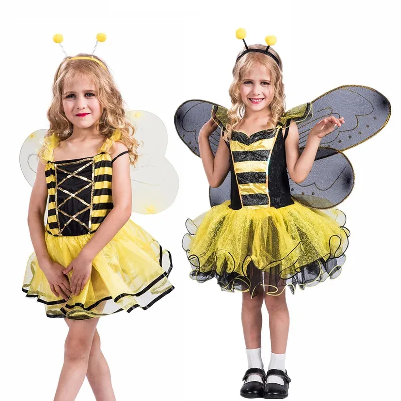 

Deluxe Girls Bee Dresses with Wings Girl Halloween Animals Cosplay Costume Carnival Easter Purim Fancy Dress