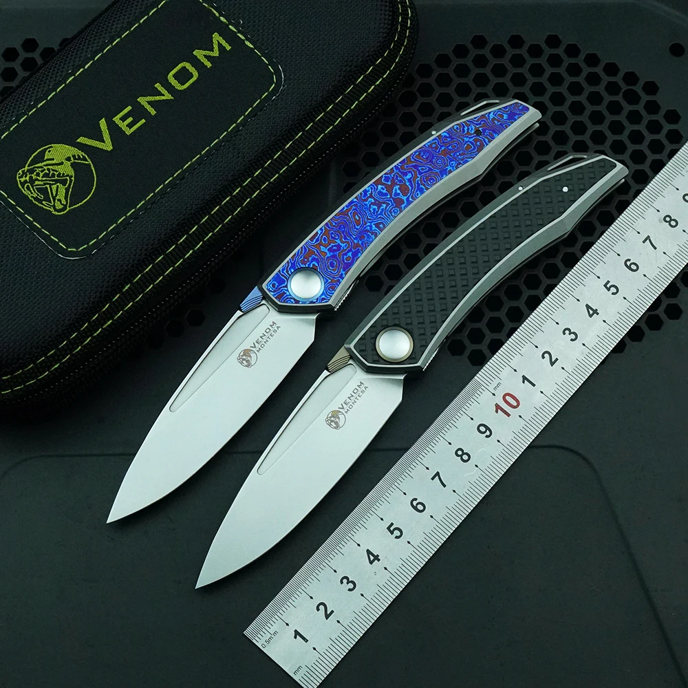 Venom-faca Dobrável com Lâmina M390 Liga de Titânio Mais Lâmina de Damasco de Titânio Punho de Liga de Zircônia Camping Sobrevivência Edc Faca de Frutas Novo 24