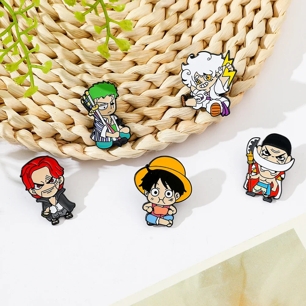 5 Pcs Personality Brooch Cute Whitebeard Luffy Zoro Shanks Enamel Pin Metal Badge Jewelry Backpack Clothing Accessories Gift view 6
