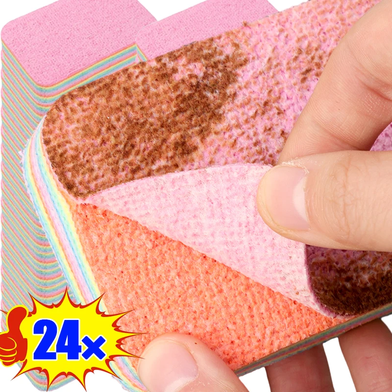 Kitchen Dishcloths Non-stick Oil Dish Rags Rainbow Tearable Cleaning Cloth Thicken Absorbent Scouring Pad Home Cleaning Tools