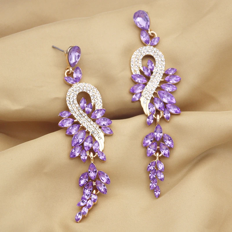 Fashion Forest Dangle Earrings For Women Girl Luxury Elegant Metal Hollow Chain Leaves Crystal Brincos Jewelry Ear Accessories