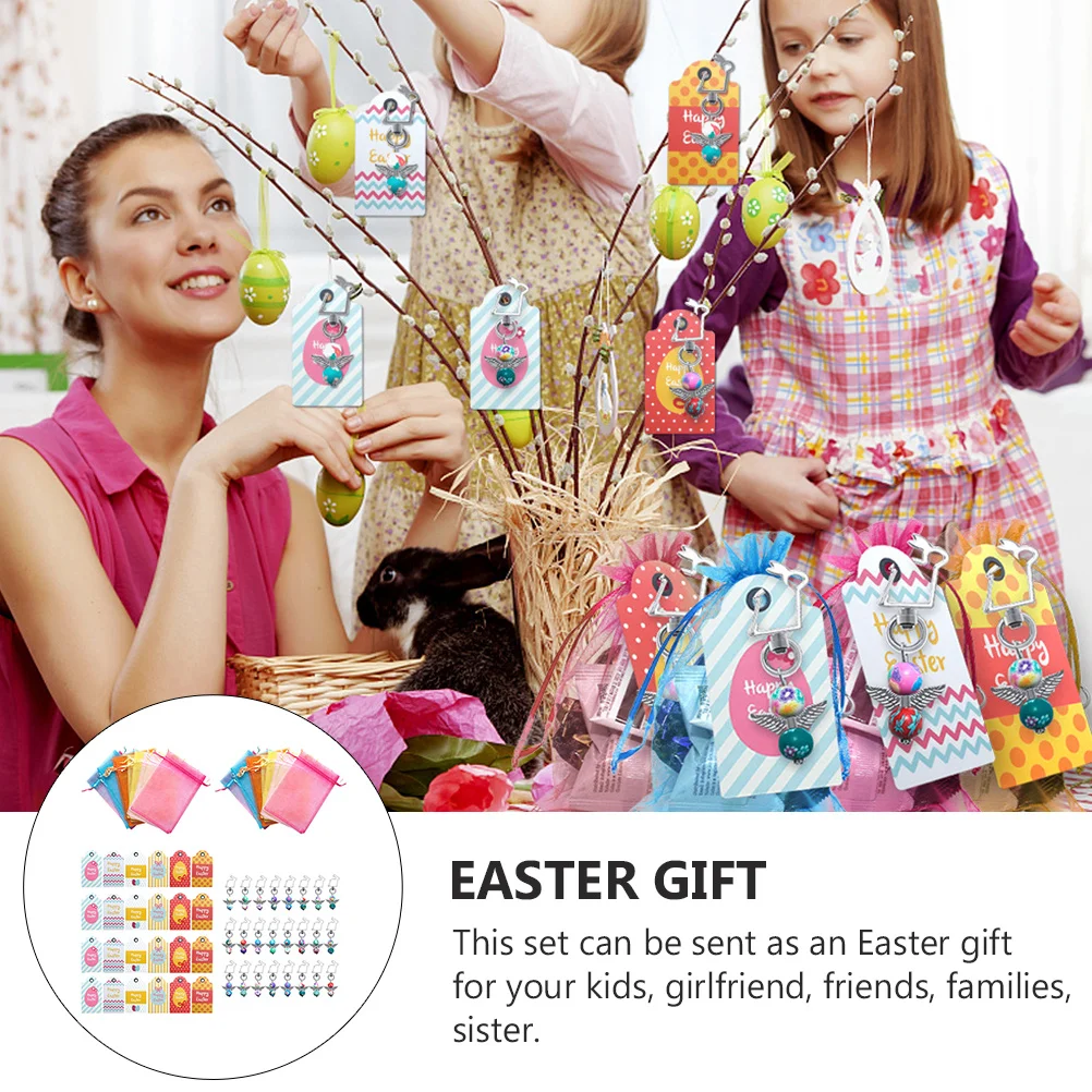 

24Sets Easter Keychain Angel Key Pendant DIY Gift Bags Cards Props Charming Bag Hanging Accessories Easter Keychain