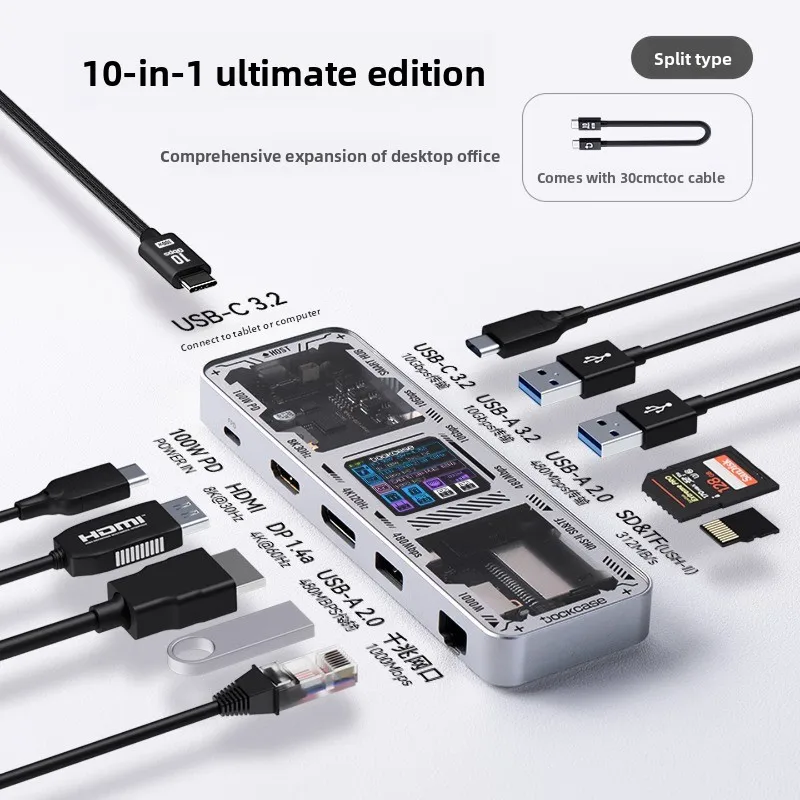 -in-1 U2 card slot Gigabit network port USB3.2 desktop docking station HDMI converter 8K screen projection suitable for macbook