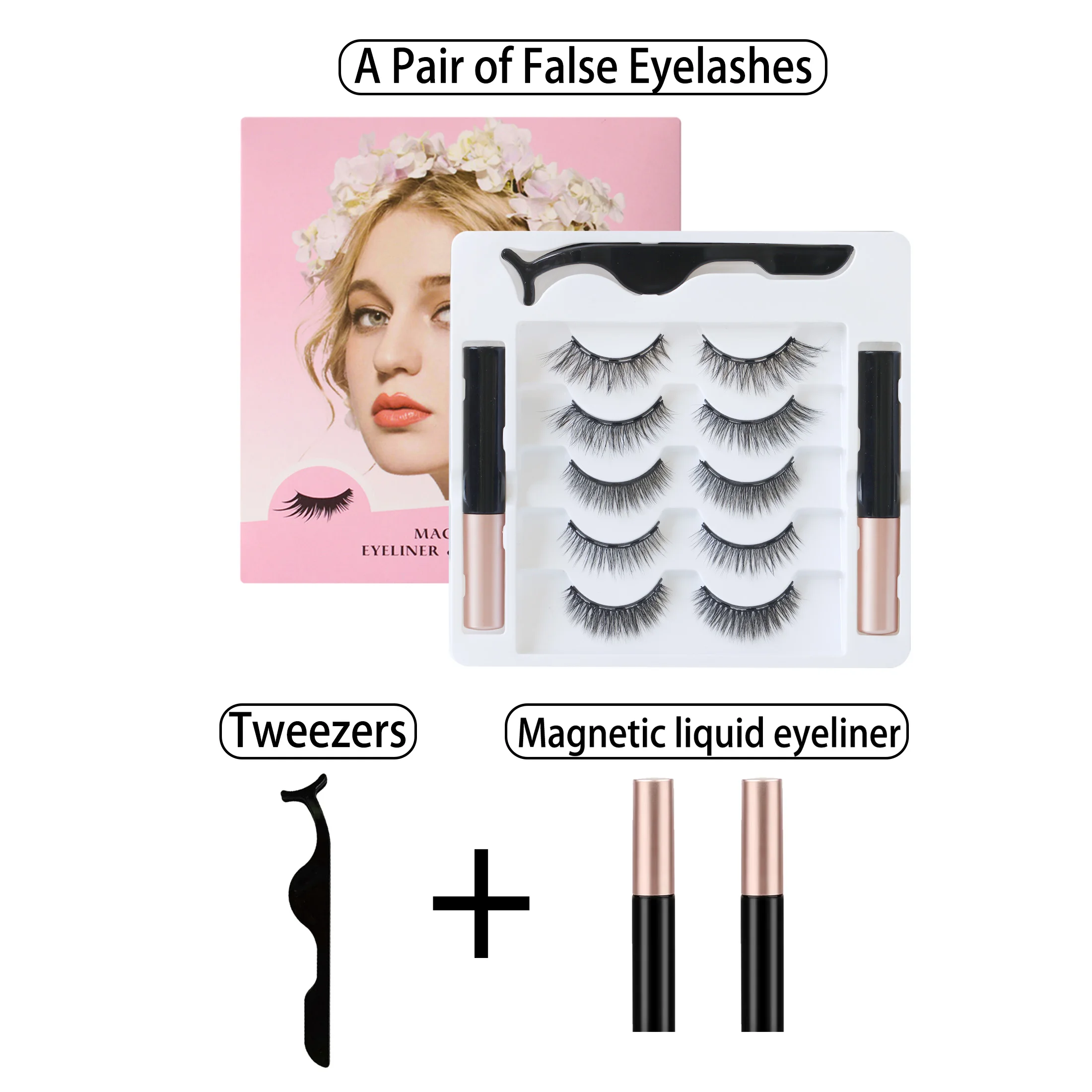 5 صفوف من 10 أزواج من الرموش الصناعية المغناطيسية 10-15 ملم رموش سوداء سميكة ومجعدة بشكل طبيعي مع كحل مغناطيسي #6