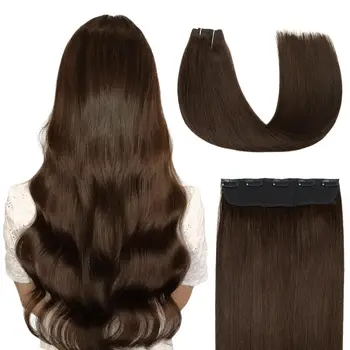 Clip In Human Hair Extensions Clip In Hair Extensons 100% Echt Menselijk Haar Uit Één Stuk Haar Standaard Inslag Rechte Zachte Kleur #2