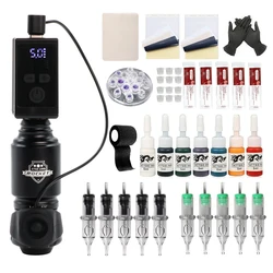 Professional Rocket Tattoo Machine Set Wireless Tattoo Power Supply with 10PCS Cartridge Needles RCA Interface Rotary Tattoo Kit