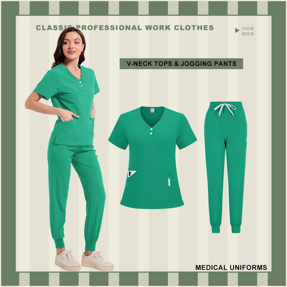 Vendita all'ingrosso Multicolor Women Wear Scrub Set Dottore Ospedale Uniforme medica chirurgica Dottore Abbigliamento da lavoro Infermiera Scrub Set Jogger Suit