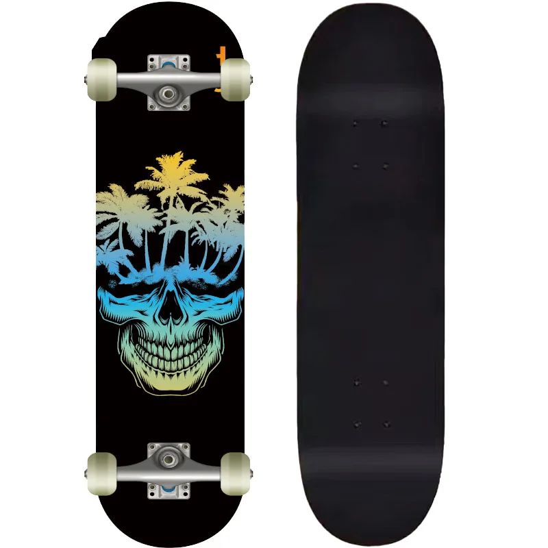 31.5*8.25Inch Russian Maple Complete Double Upturned Skateboard with Fashionable Skull Pattern Street Sports