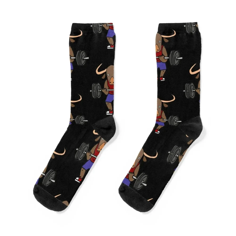 

Funny Water Buffalo Weight Lifter Cartoon Socks bright garter professional running hiking warm winter Boy Child Socks Women's