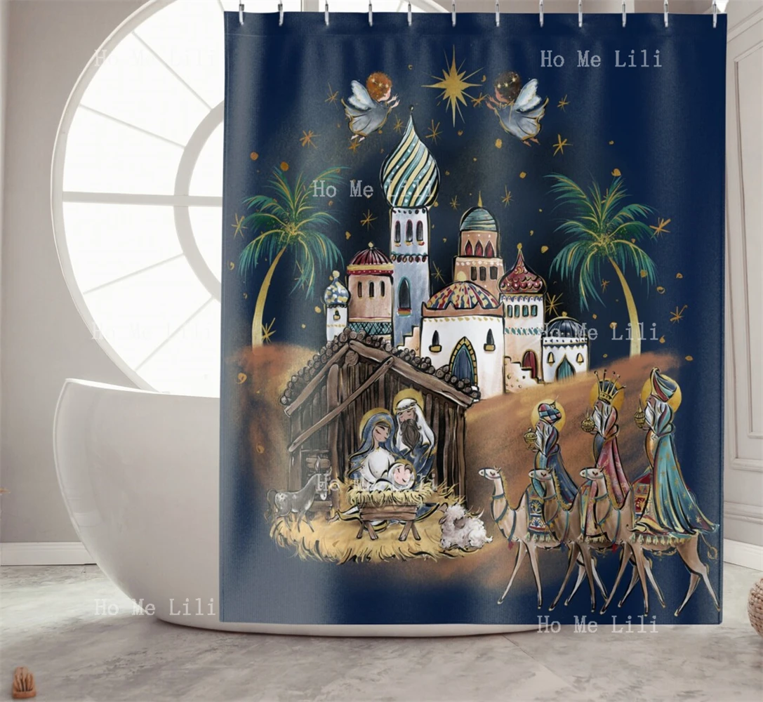 Nativity Christmas Bathroom Shower Curtain For Housewarming Gift Xmas Home Decor Gift