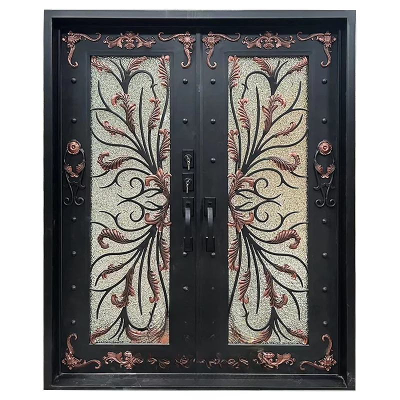 Hot Sale High Quality Luxury Design External Anti-theft Other Iron Doors Front Main Entrance French Wrought Iron Doors