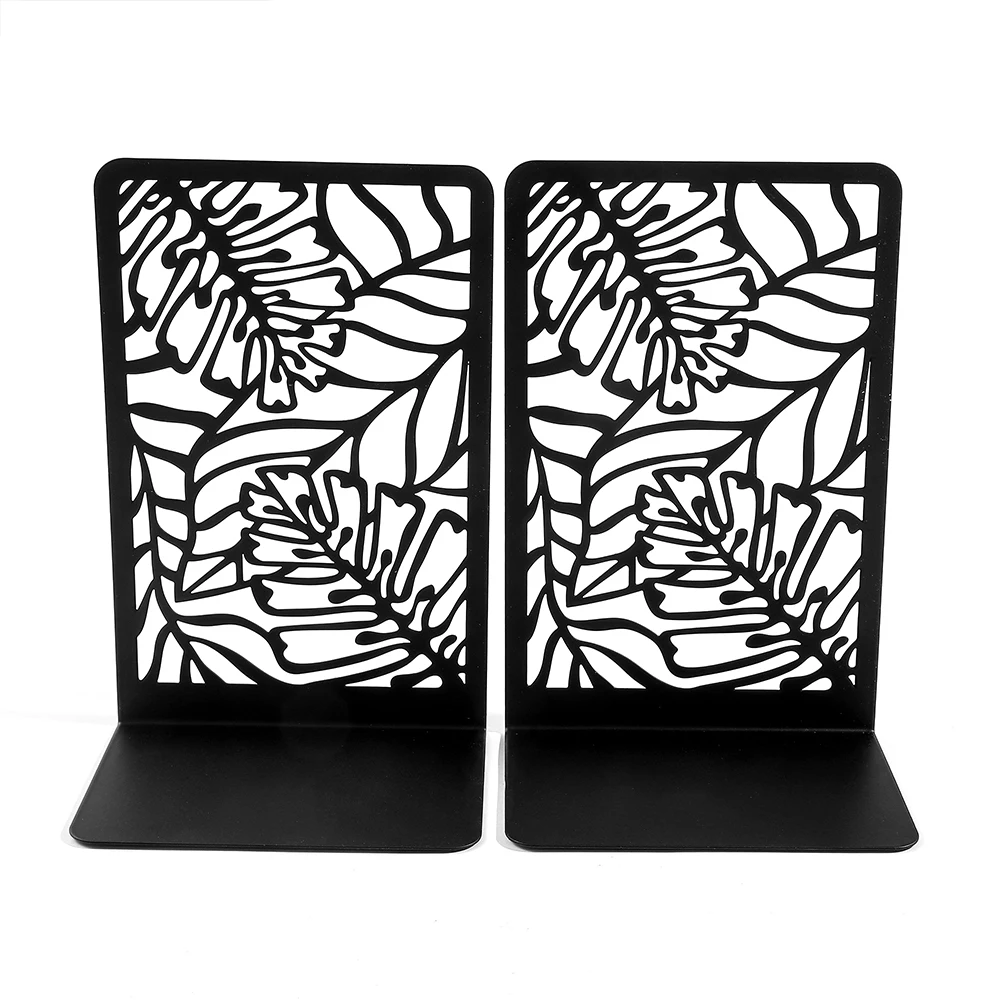 Fashion Monstera Deliciosa Leaf Book Ends Heavy Duty Black Metal Books Support Stand Desktop Decoration Bookend Graduation Gift