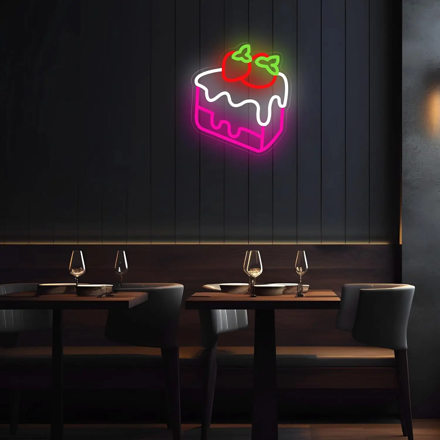 Strawberry Cake Neon Sign Dimmable Neon Lights for Restaurant Cafe Shop Home Kitchen Decor Aesthetics Draw Birthday Gifts