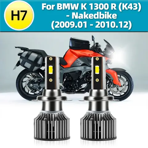 2x For BMW K1300R (K43) - Nakedbike 2009 2010 LED Motorcycle Headlights White H7 Bulbs High Power 100W Motor HeadLamps 26000LM