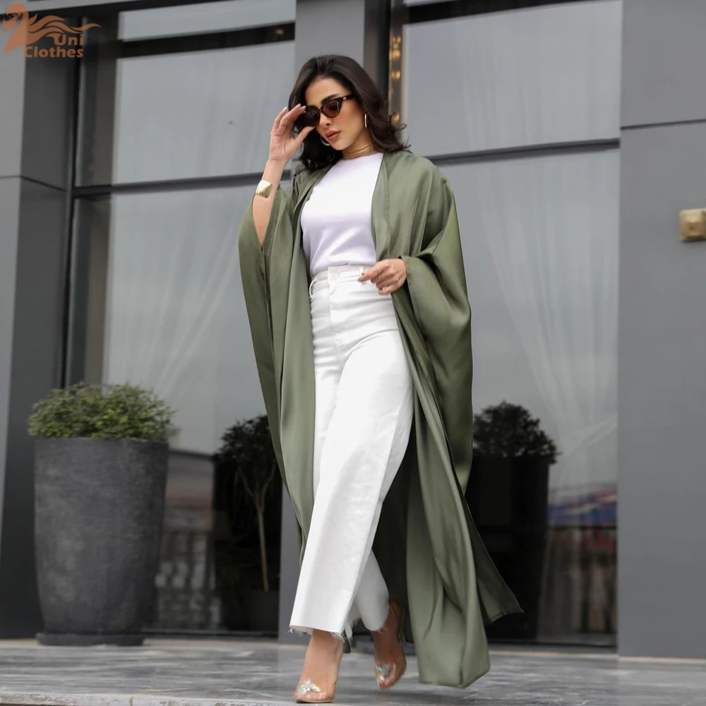 Uni Fashion Dubai Moroccan Caftan Woman Solid Batwing Sleeve Clothing Casual Loose Elegant Muslim Kimono Open Abaya