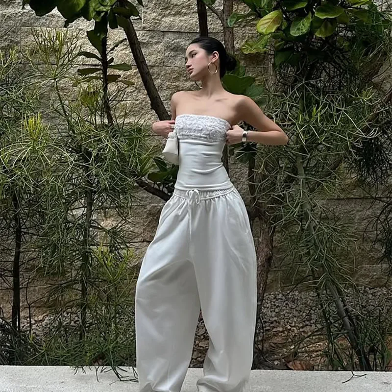 Puloru Fairycore الأبيض أنبوب القمم المرأة الصيف شيك قارب الرقبة المرقعة Bandeaus 2000s عارية الذراعين حمالة اقتصاص سترات #4