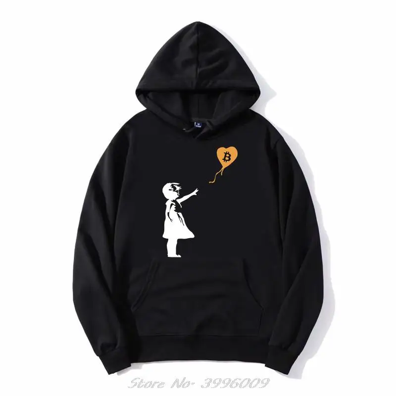 Bitcoin Cryptocurrency Meme Bansky Balloon Girl Hoodie Vintage Men Unisex Oversize Sweatshirts Zip Up Pullover Hooded Jacket