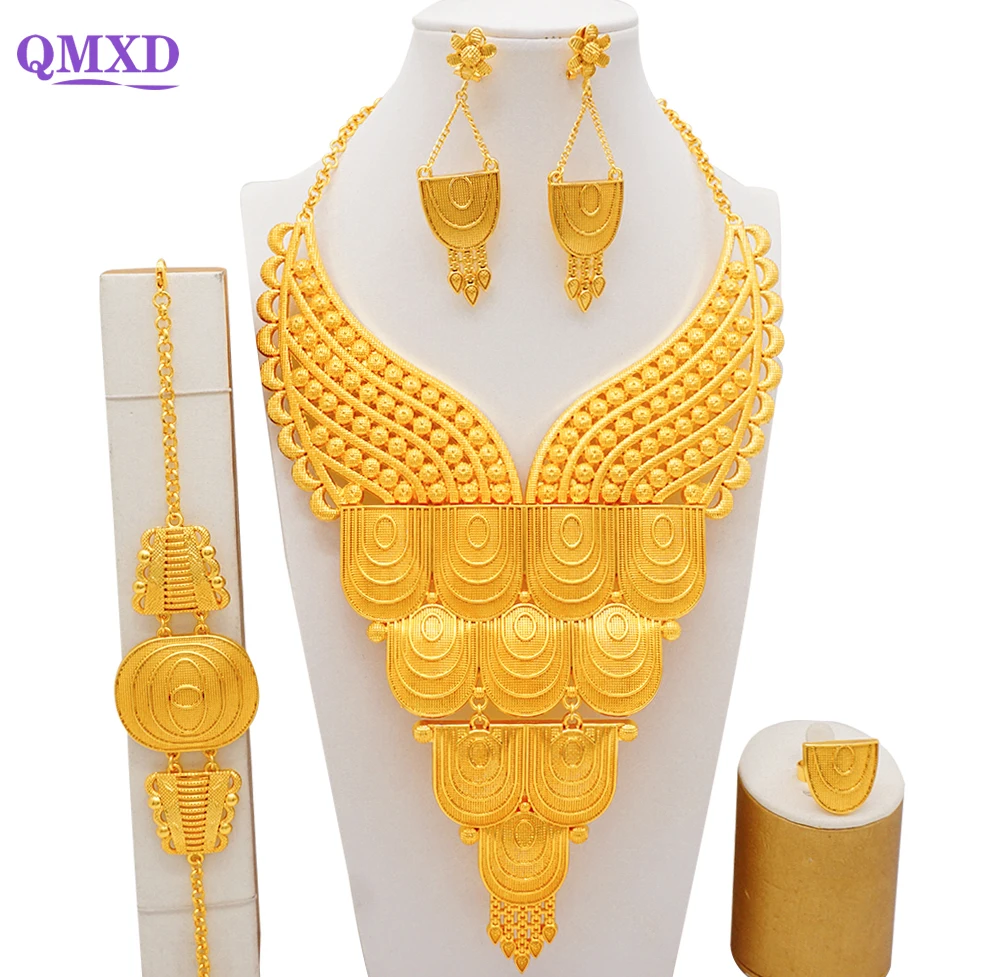 2022 Ethiopian Jewelry Sets For Women India Luxury Necklace&Earrings Jewelry Set Arabic Jewellery African Bridal Wedding Gifts