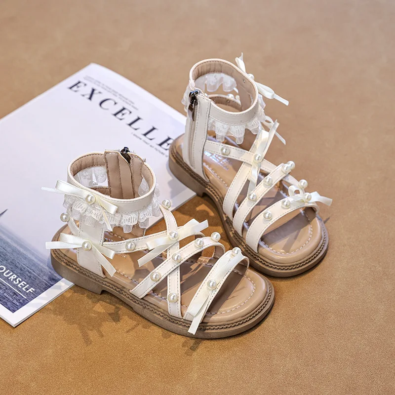 Sweet Girls Summer Roman Sandals Bowknot Children Hollow-out Sandals Princess Beach High-top Kids Gladiator Sandals for School