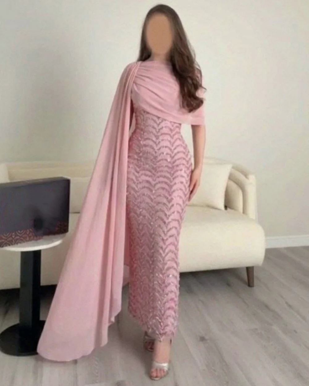 

Customized Sparkle Chiffon Sequined Ruched Mermaid Evening Dresses Fashion O-Neck Sleeveless Ankle Length Dresses Party Gowns