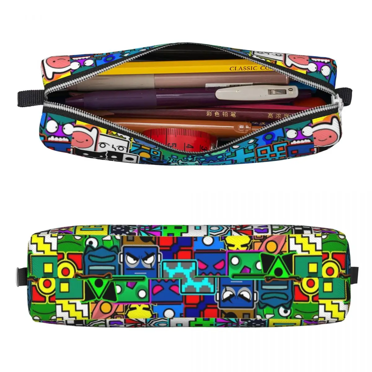 Geometric Dash Pattern Video Game Pencil Case Geometry Dash Pencilcases Pen for Girls Boys Bag School Supplies Gift Stationery