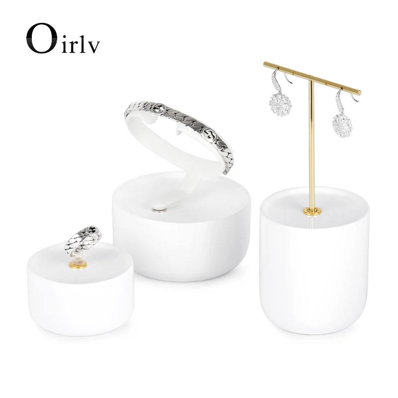 Oirlv Newly White Resin Earrings Display Stand with Metal Jewelry Display Rack Bangle Organizer Holder