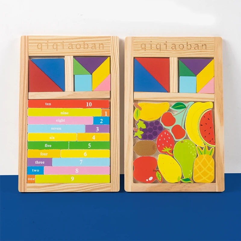 

Wooden Jigsaw Puzzle Baby Montessori Materials Toy 2 IN1 Tangram Learning Educational Toys For Children Board Game Kids Toy